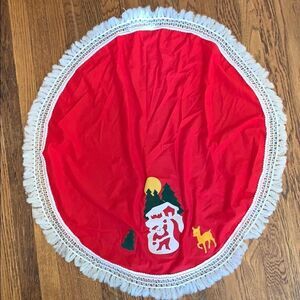 Vtg red felt Christmas tablecloth or tree skirt